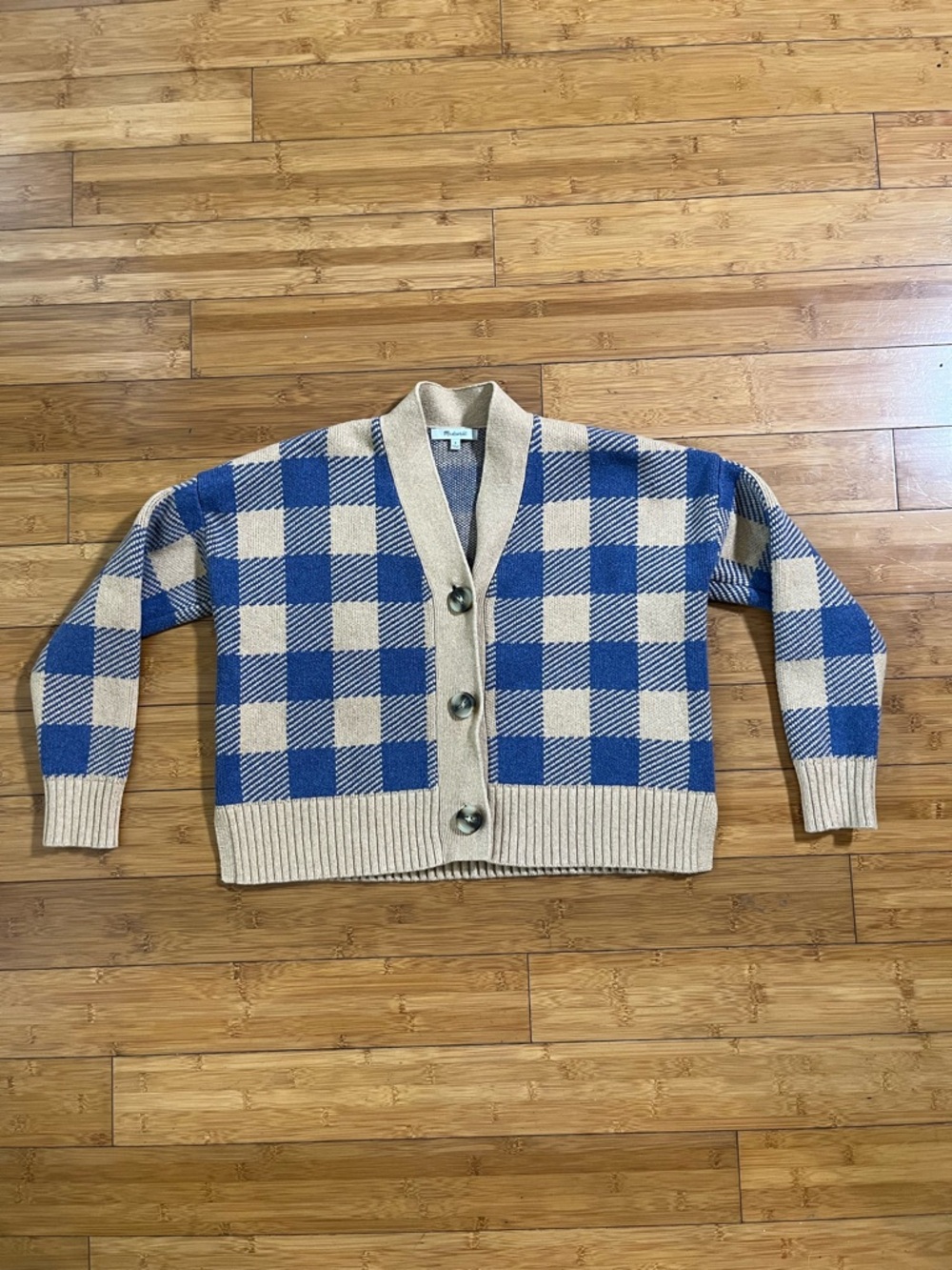 Madewell Bayberry Button-Front Cardigan in Navy & Tan Buffalo Check Cabincore - Picture 5 of 13